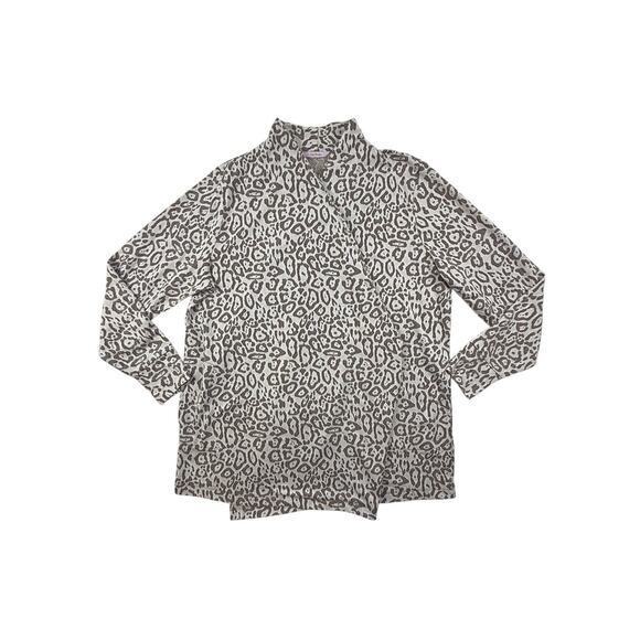 AnyBody Burnout French Terry Cardigan Drape Front Smokey Taupe Womens Large - Picture 8 of 11